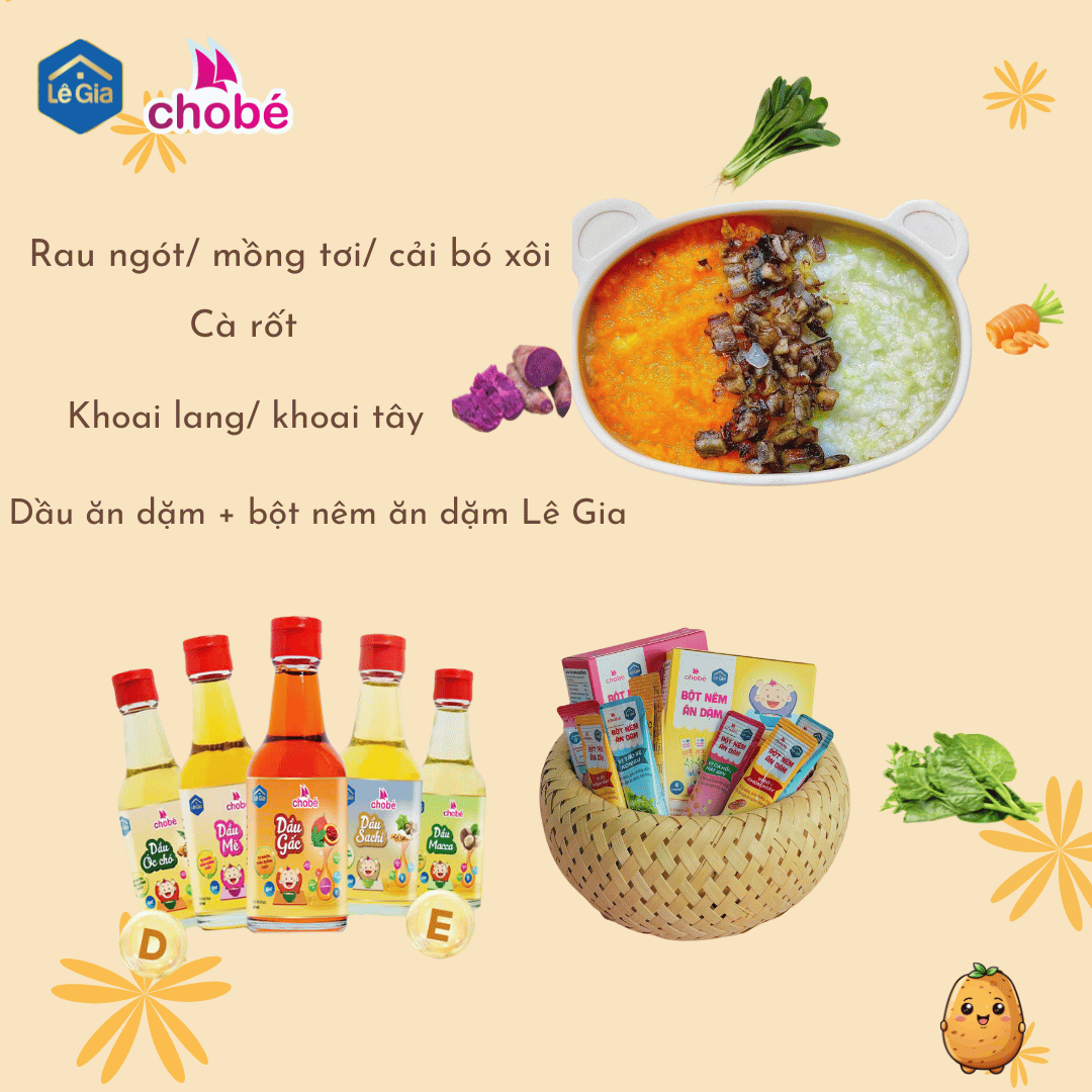 Dầu ăn + bột nêm ăn dặm Lê Gia được làm từ thành phần tự nhiên, bổ sung dinh dưỡng và tăng thêm hương vị cho món ăn