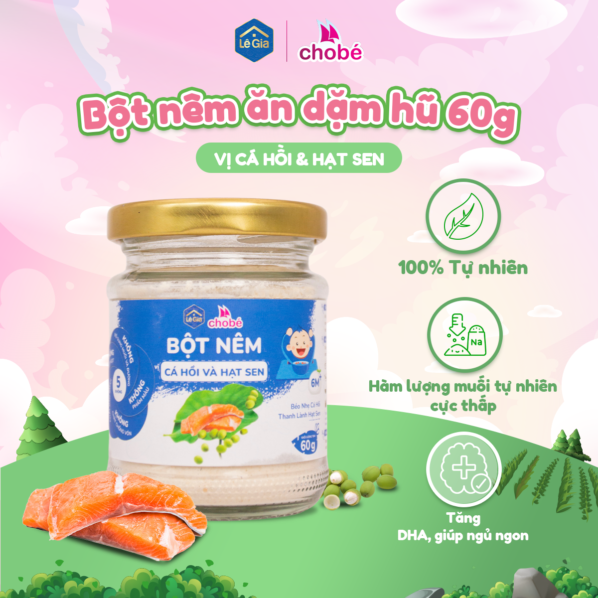 Bột nêm vị cá hồi và hạt sen hũ 60g